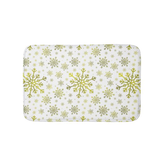 金ゴールドかわいらしクリスマスの雪が冬の白に バスマット (正面)