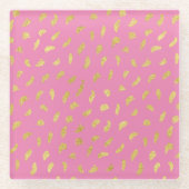 金ゴールドかわいらしグラムピンク抽象芸術 ガラスコースター (正面)