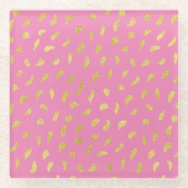 金ゴールドかわいらしグラムピンク抽象芸術 ガラスコースター