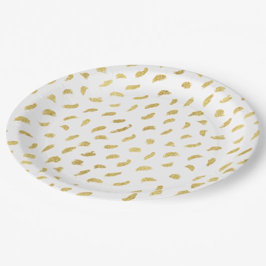 金ゴールドかわいらしグラムホワイト抽象芸術 ペーパープレート (アングル)