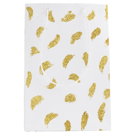 金ゴールドかわいらしグラムホワイト抽象芸術 ミディアムペーパーバッグ (正面)