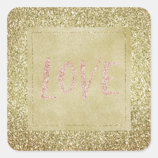 金ゴールドかわいらしグリジーグリッタークリスマスピンクラブ スクエアシール (正面)