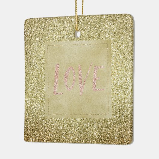 金ゴールドかわいらしグリジーグリッタークリスマスピンクラブ セラミックオーナメント (左)