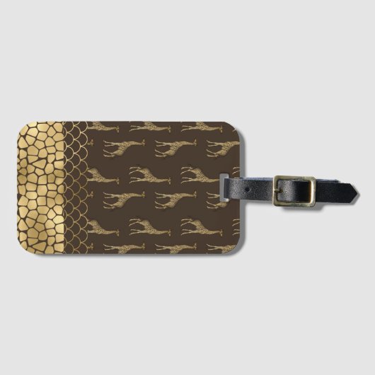 金ゴールドかわいらしグリッターキリンスタイリッシュ模様 ラゲッジタグ (正面横)