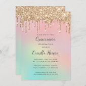 金ゴールドかわいらしグリッターグラディエントキンセアニラ誕生日 招待状 (正面/裏面)