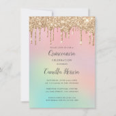 金ゴールドかわいらしグリッターグラディエントキンセアニラ誕生日 招待状 (正面)