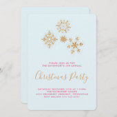 金ゴールドかわいらしスノーフレークスオンブルーフェスティバル招待状 招待状 (正面/裏面)