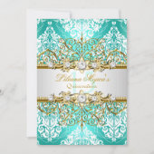 金ゴールドかわいらしティール（緑がかった色）ヴィンテージグラマーキンセアニェラ 招待状 (正面)