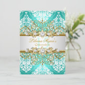金ゴールドかわいらしティール(緑がかった色)ヴィンテージグラマーキンセアニェラ 招待状 (スタンド正面)