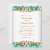 金ゴールドかわいらしティール(緑がかった色)ヴィンテージグラマーキンセアニェラ 招待状 (裏面)
