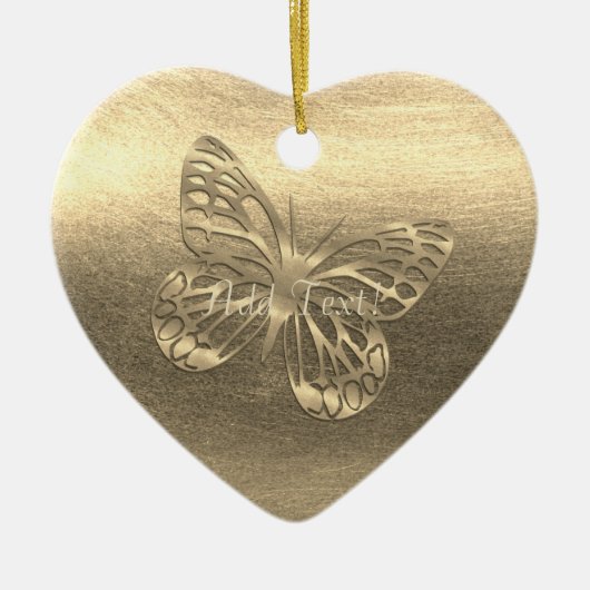 金ゴールドかわいらしバタフライアド文字オーナメント セラミックオーナメント (正面)