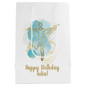 金ゴールドかわいらしバレリーナ水の色パーソナライズされた ミディアムペーパーバッグ (裏面)