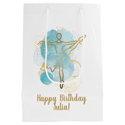 金ゴールドかわいらしバレリーナ水の色パーソナライズされた ミディアムペーパーバッグ (裏面)