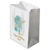 金ゴールドかわいらしバレリーナ水の色パーソナライズされた ミディアムペーパーバッグ (裏面アングル)