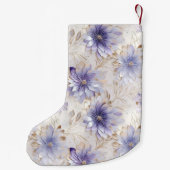 金ゴールドかわいらしパープルパールホワイトフラワーズ スモールクリスマスストッキング (裏面)