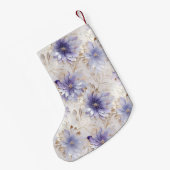 金ゴールドかわいらしパープルパールホワイトフラワーズ スモールクリスマスストッキング (裏面 (吊り時))