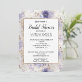 金ゴールドかわいらしパールパープルフラワーズブライダルシャワー 招待状 (スタンド正面)
