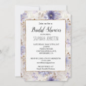 金ゴールドかわいらしパールパープルフラワーズブライダルシャワー 招待状 (正面)