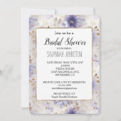 金ゴールドかわいらしパールパープルフラワーズブライダルシャワー 招待状 (正面)