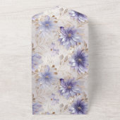 金ゴールドかわいらしパールホワイトパープルフラワー オールインワン招待状 (外側)