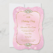 金ゴールドかわいらしピンクダイヤモンド誕生日パーティー 招待状 (正面)
