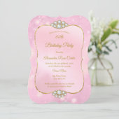 金ゴールドかわいらしピンクダイヤモンド誕生日パーティー 招待状 (スタンド正面)