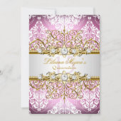 金ゴールドかわいらしピンクヴィンテージグラマーキンセアニェラ 招待状 (正面)