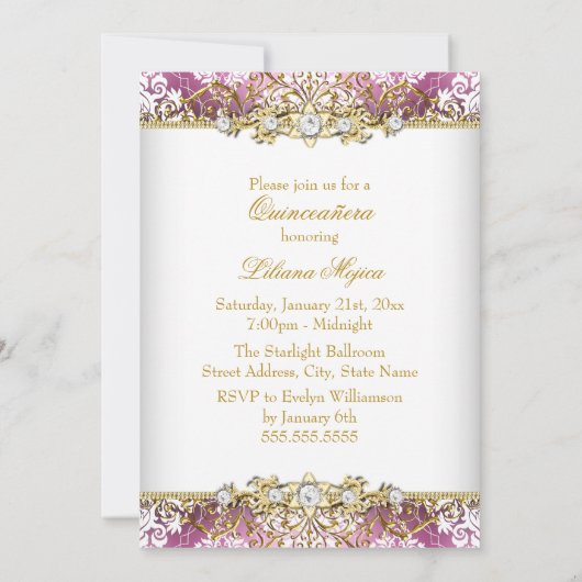 金ゴールドかわいらしピンクヴィンテージグラマーキンセアニェラ 招待状 (裏面)