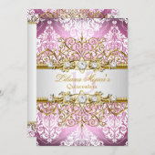 金ゴールドかわいらしピンクヴィンテージグラマーキンセアニェラ 招待状 (正面/裏面)
