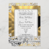金ゴールドかわいらしフェミニンホワ結婚レース 招待状 (正面/裏面)