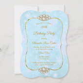 金ゴールドかわいらしブルーダイヤモンドバースデーパーティー 招待状 (正面)