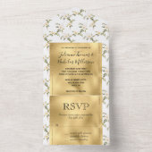 金ゴールドかわいらし白い花 オールインワン招待状 (内側)