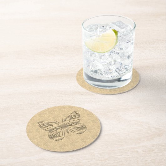 金ゴールドかわいらし蝶 ラウンドペーパーコースター (インサイチュ)