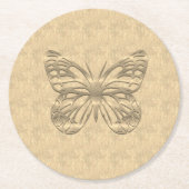 金ゴールドかわいらし蝶 ラウンドペーパーコースター (正面)