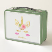 金ゴールドかわいらし・ユニコーン・グリパーソナライズされたーン メタルランチボックス (裏面)