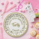 金ゴールドか白の第40誕生会数パターン ペーパープレート (パーティー)