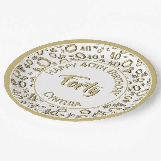 金ゴールドか白の第40誕生会数パターン ペーパープレート (アングル)
