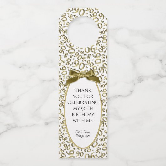 ""金ゴールドか白の第90誕生会ありがとう ボトルネックタグ (正面)