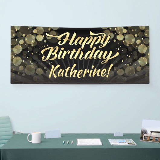 金ゴールドか黒い《写真》ぼけ味のハッピーバースデーのパーティー 横断幕 (トレードショー)