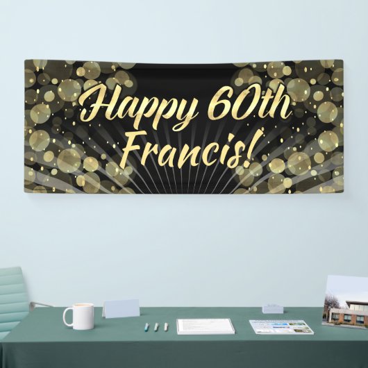 金ゴールドか黒い《写真》ぼけ味の第60誕生会の旗 横断幕 (トレードショー)
