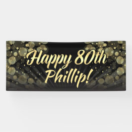 金ゴールドか黒い《写真》ぼけ味の第80誕生会の装飾 横断幕