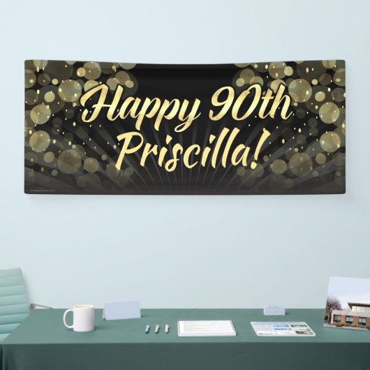 金ゴールドか黒い《写真》ぼけ味の第90誕生会の装飾 横断幕 (トレードショー)