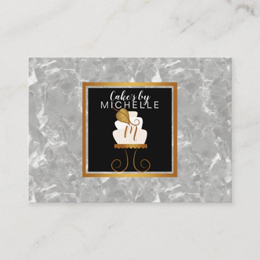 金ゴールドか黒のエレガントな白いケーキの名刺 名刺 (正面)