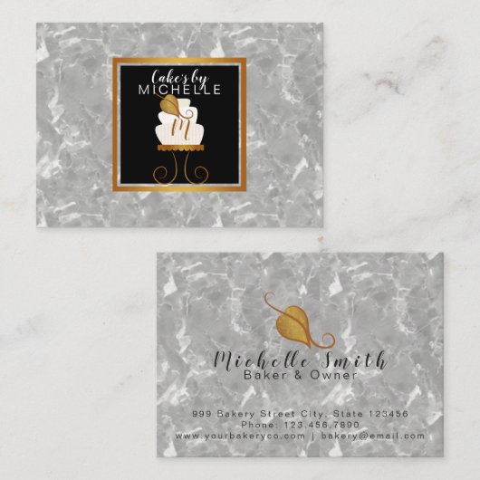 金ゴールドか黒のエレガントな白いケーキの名刺 名刺 (正面/裏面)