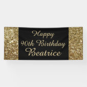 金ゴールドか黒の輝きの第90誕生会の旗 横断幕 (横)