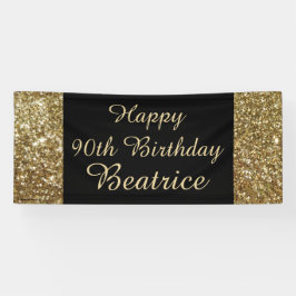 金ゴールドか黒の輝きの第90誕生会の旗 横断幕
