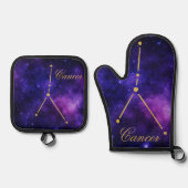 金ゴールドがん星座の暗黒銀河系 | 鍋つかみ&鍋敷きセット (正面)