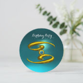 金ゴールドがん〔占星術の〕十二宮図誕生日ジュエルオパールアクアブルー 招待状 (スタンド正面)