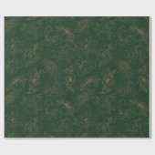金ゴールドがグリーンBGに刻印されたフローラ ラッピングペーパー (フラット)