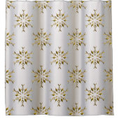 金ゴールドがシルバークリスマスに輝く シャワーカーテン (正面)